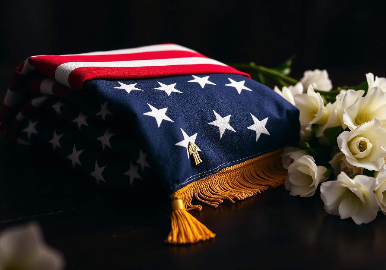 Folded American flag honoring a veteran
